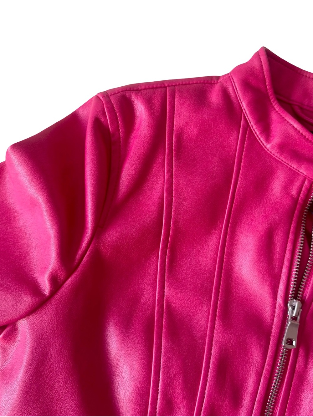 NWT 7 For All Mankind Women’s Pink Cropped Biker Moto Full Zip Jacket Size XS - Picture 4 of 8
